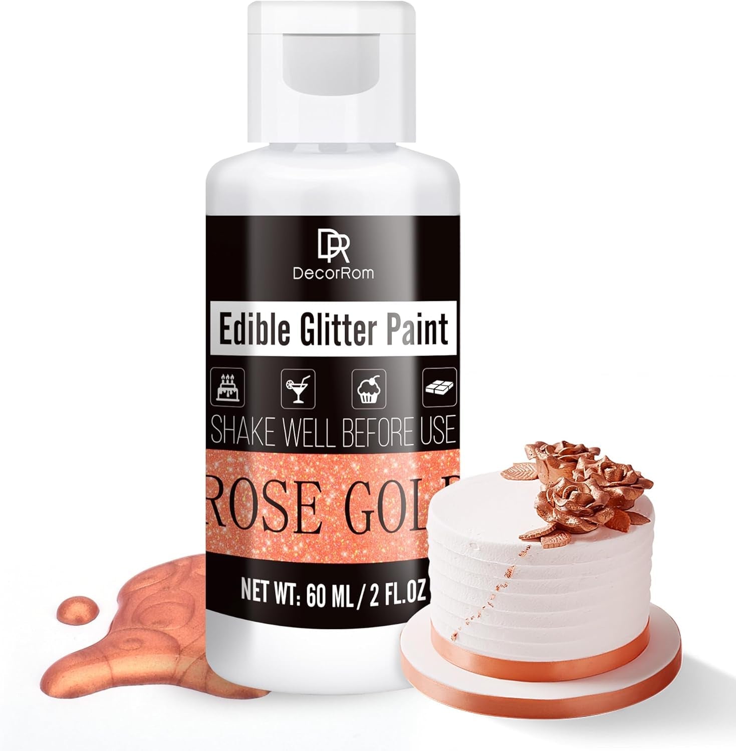 Paillettes liquides comestibles – 6 couleurs de colorant alimentaire à paillettes métalliques pour la décoration de gâteaux, la pâtisserie, les muffins – Poudre métallique à paillettes liquides comestibles pour biscuits, fondants, gâteaux