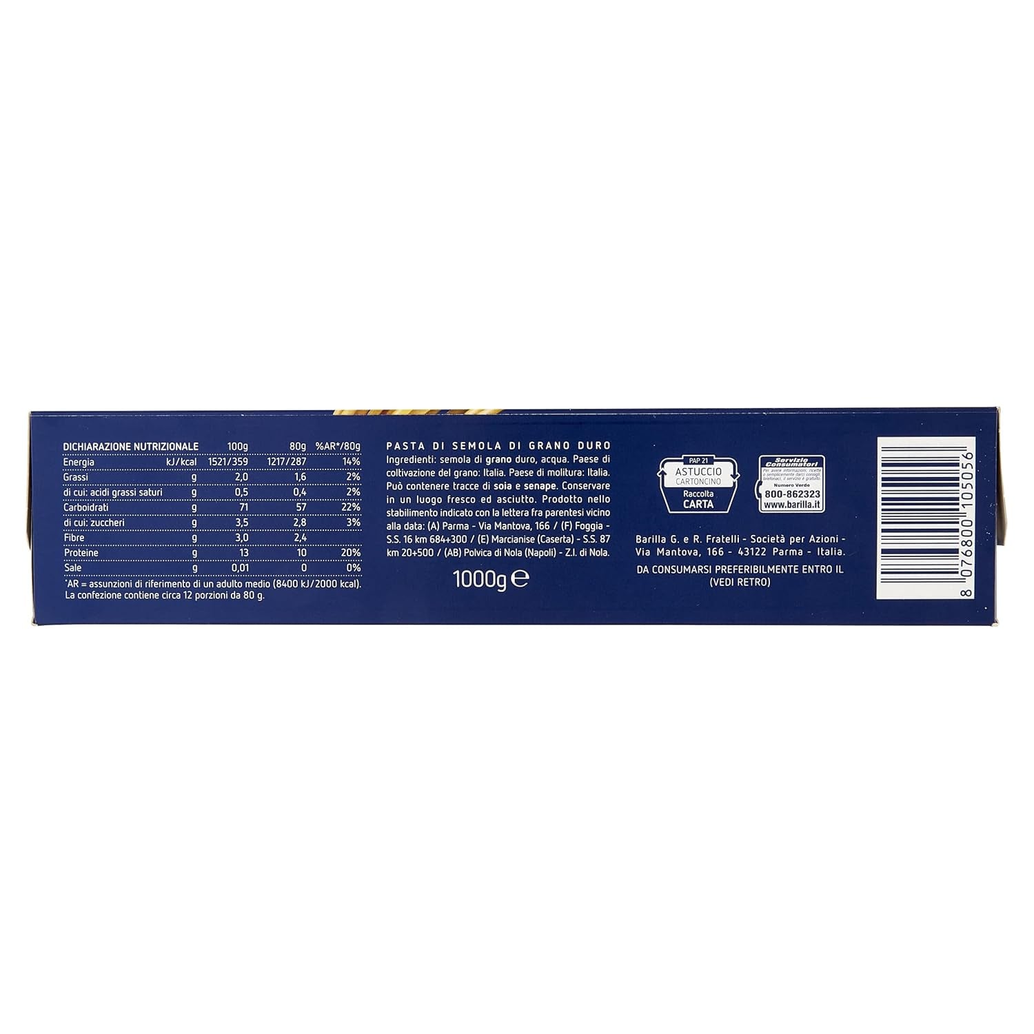 Pâtes Barilla Classic Spaghetti No. 5 à base de blé dur de haute qualité, toujours al dente (1 x 1 kg)