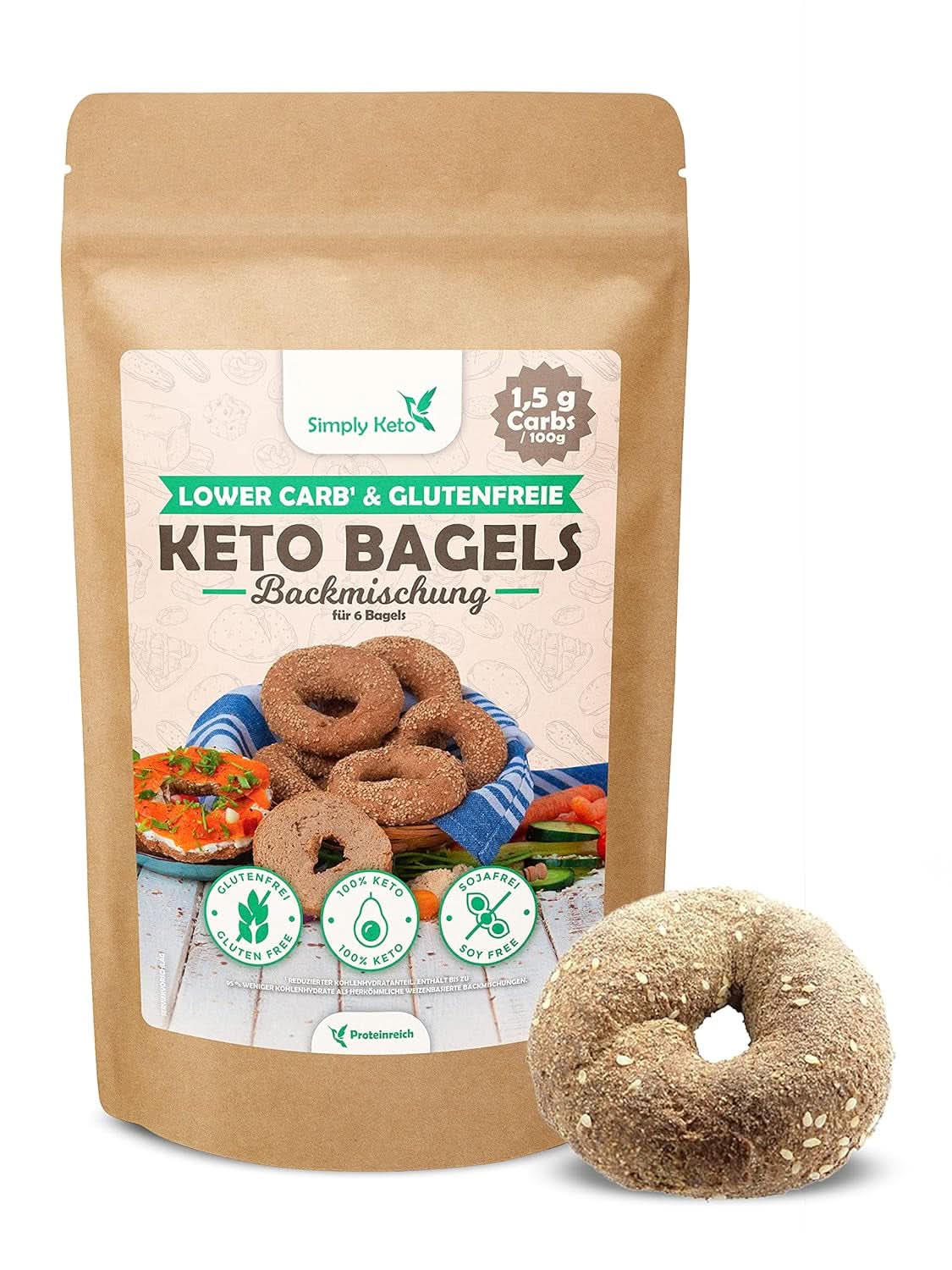 Mélange à pâtisserie pour bagel Simply Keto Lower Carb* pour régime faible en glucides* et cétogène - sans lactose et sans gluten - 335 grammes Naty Shop Kitchen
