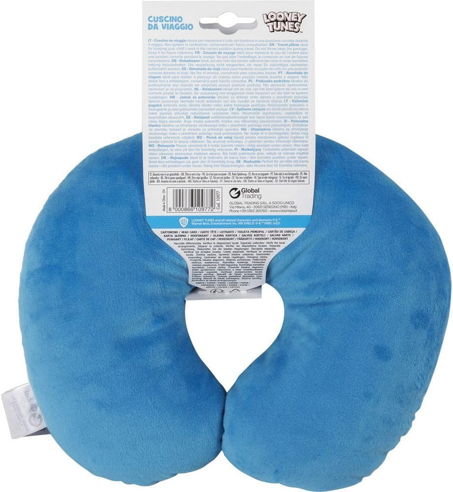 Warner Bros Looney Tunes Oreiller cervical pour bébé fille - Doux - Voiture de voyage - Bugs Bunny Daffy Duck Silvestro Titti - Confort - Bleu Naty Shop