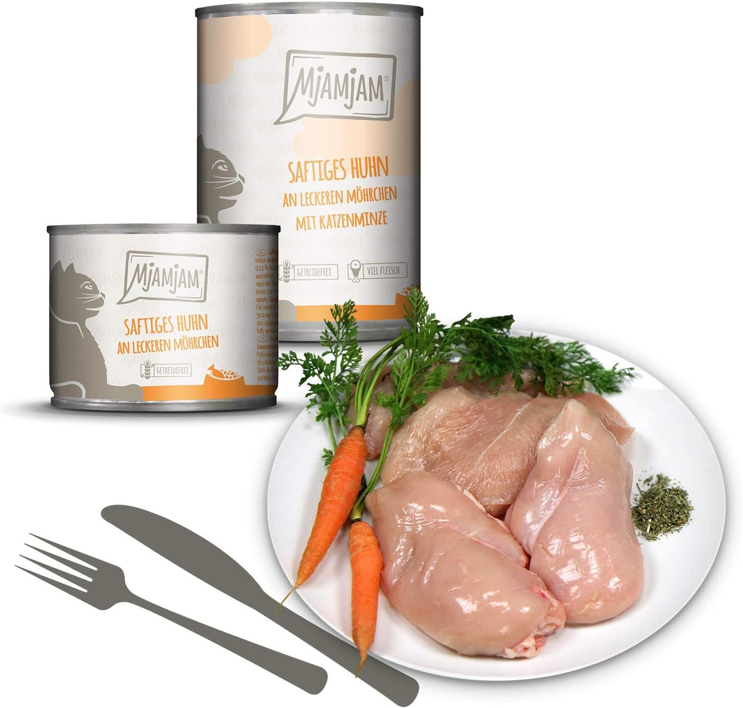 MjAMjAM - Hrană umedă premium pentru pisici - Monopack I - cu pui și curcan, pachet de 6 (6 x 800 g), fără cereale cu carne suplimentară