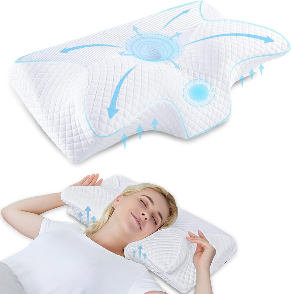 Oreiller orthopédique de soutien cervical en mousse à mémoire de forme Oreiller ergonomique pour douleurs dorsales, latérales et abdominales 70 x 40 x 8,5/14 cm Naty Shop Oreillers cervicaux orthopédiques Blanc 60 x 35 x 8/12 cm