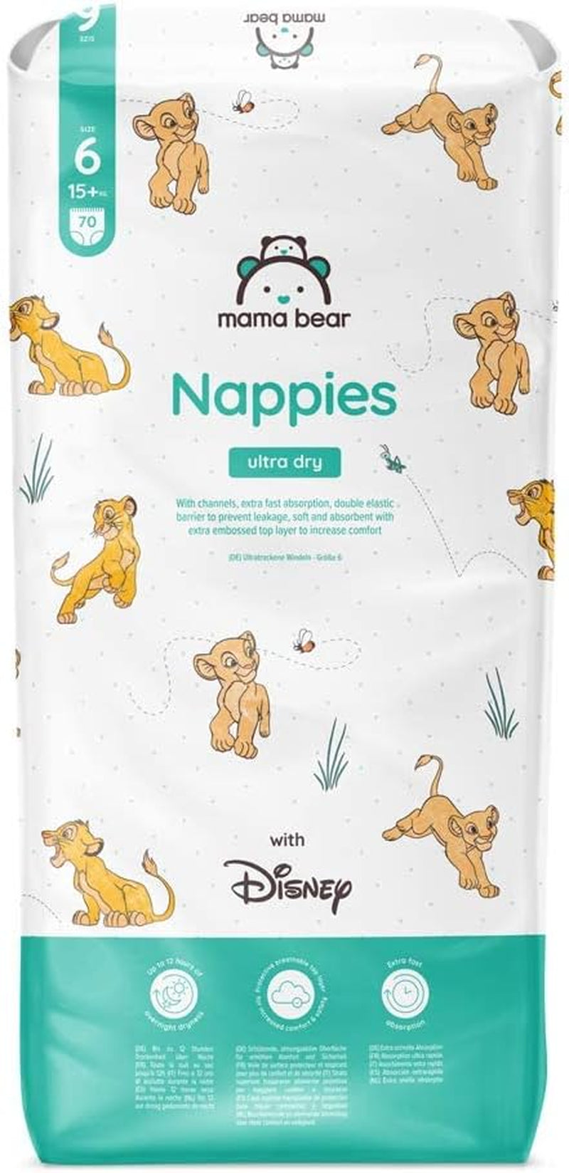 Marque Amazon : Mama Bear Disney Couches Ultra Dry, taille 3 (4-9 kg) – Boîte mensuelle, blanche, 172 unités (2 paquets de 86)