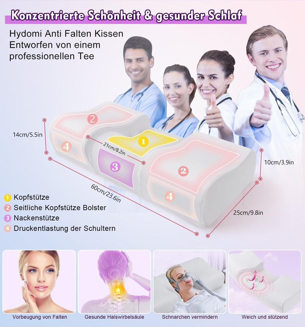 Oreiller anti-rides Hydomi Oreiller de beauté anti-âge 2 en 1 Oreiller orthopédique de soutien du cou Douleurs au cou et aux épaules Oreiller en mousse à mémoire de forme pour garder la tête droite Oreillers orthopédiques cervicaux Naty Shop