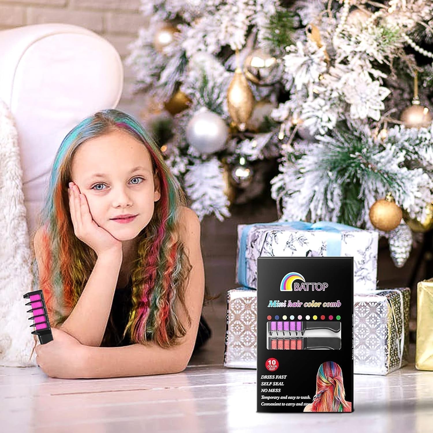 10PCS păr cretă pieptene temporar lumina păr culoare crema cadouri pentru fete pentru copii 4 5 6 7 8 9 11 + ani Vopsea pentru par Naty Shop