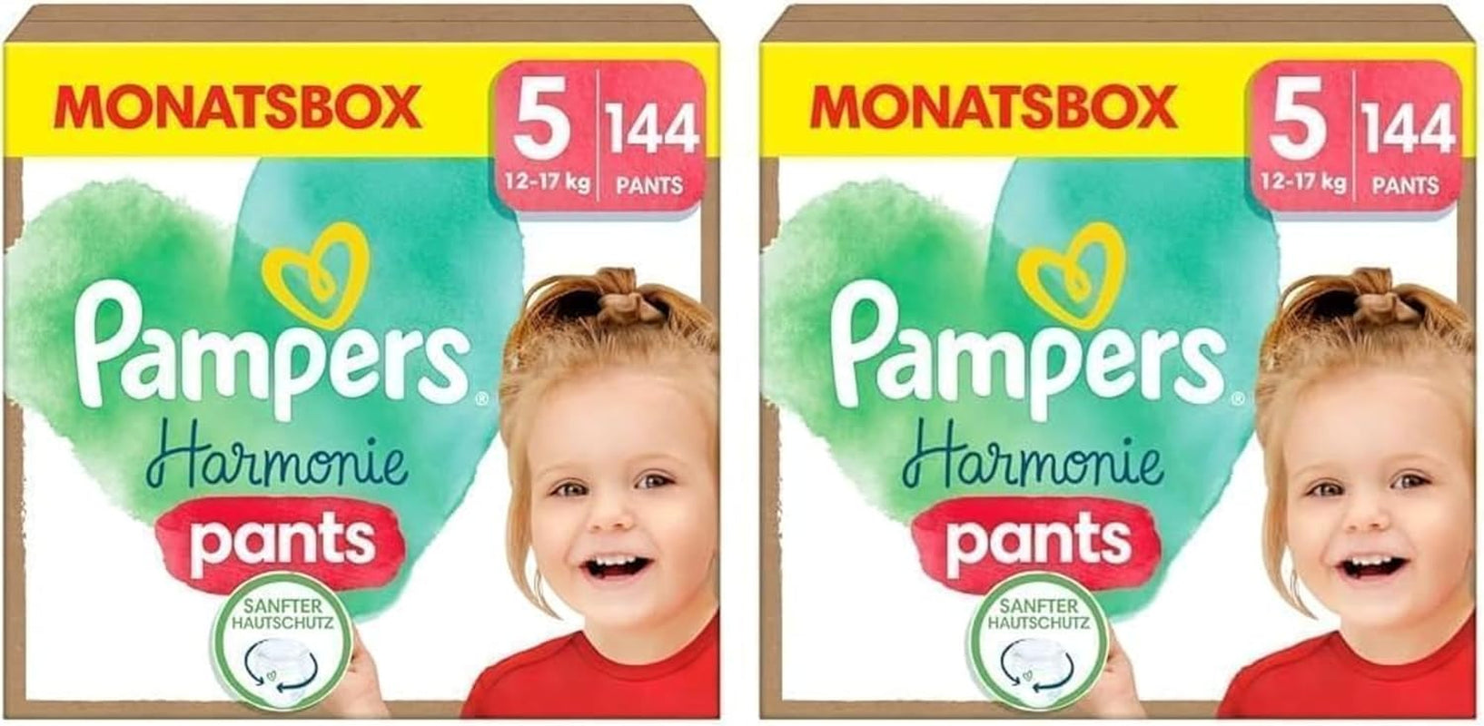 Couches Pampers Harmony Pants taille 5, 144 pièces, 12 kg-17 kg, protection douce de la peau et confort à 360°