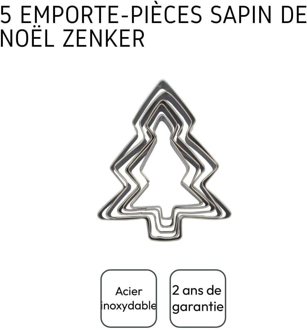 Zenker 44814 Lot de 5 Emporte-pièces Sapin de Noël, Emporte-pièces Sapin de Noël, Emporte-pièce, Acier Inoxydable, Argent, 11 x 9,5 cm