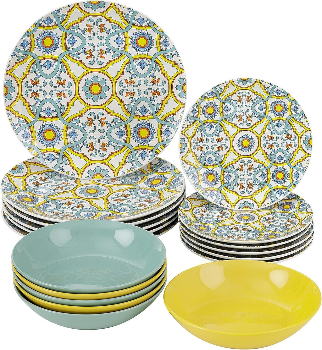 Set de farfurii, 18 piese din porțelan și ceramica, pentru 6 persoane Seturi vesela masa Naty Shop Ortygie