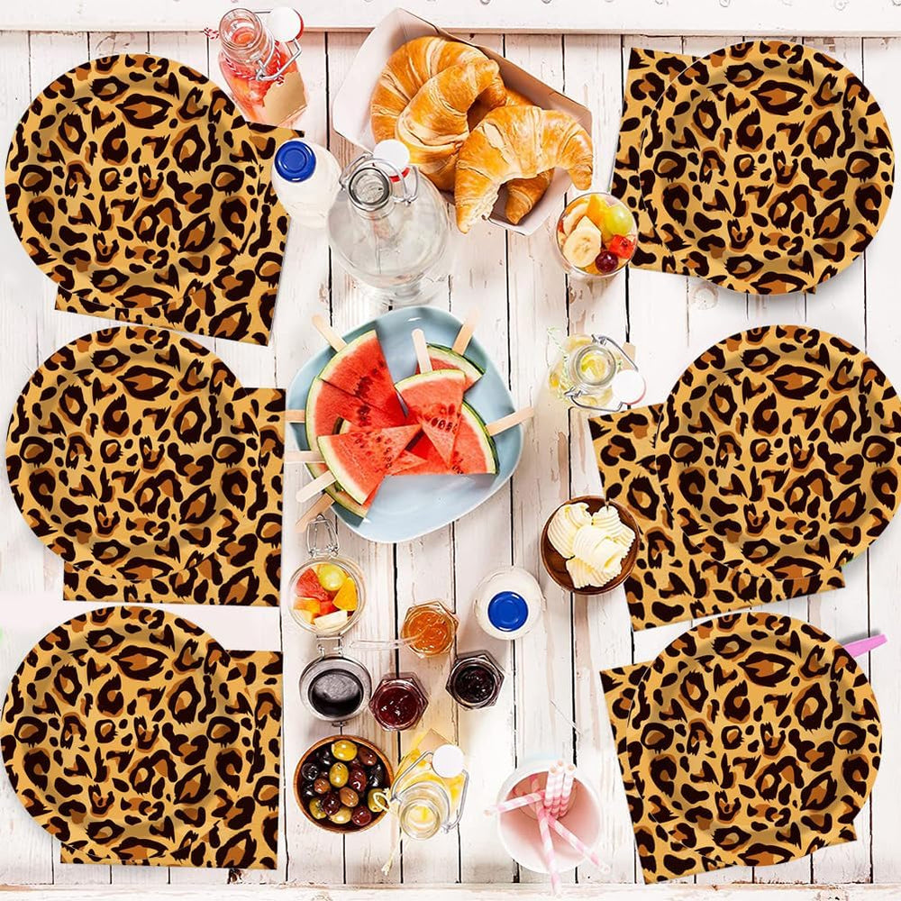 Motif léopard Party Geschirr Kindergeburtstag Deko Geburtstag Party Geschirr Dschungel Pappteller Becher Servietten Babyparty Tischdeko Set