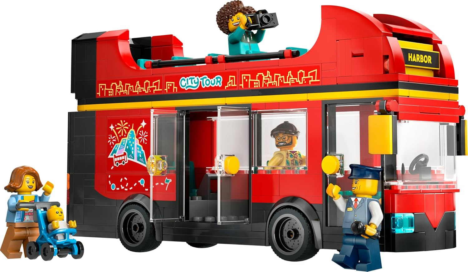 Autobuz cu două etaje LEGO City, autobuz de jucărie cu două etaje, set de vehicule pentru fete și băieți de la 7 ani, conține 5 figurine, inclusiv un bebeluș într-un cărucior 60407 Seturi de constructie Besuche den LEGO-Store