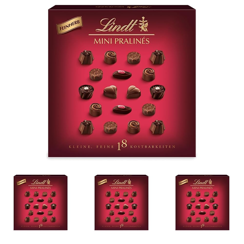 Chocolat - Mini pralines au chocolat noir | 90g | Coffret de 18 pralines, chacune déclinée en 6 délicieux assortiments | Cadeau chocolat | Cadeau chocolat (paquet de 4)