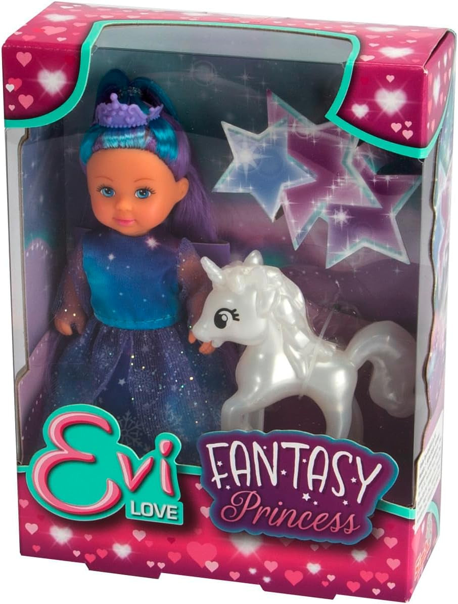 Simba Evi Princesse Fantasy of Love Poupée dans une robe de conte de fées avec une licorne étincelante 12 cm Poupée de jeu à partir de 3 ans