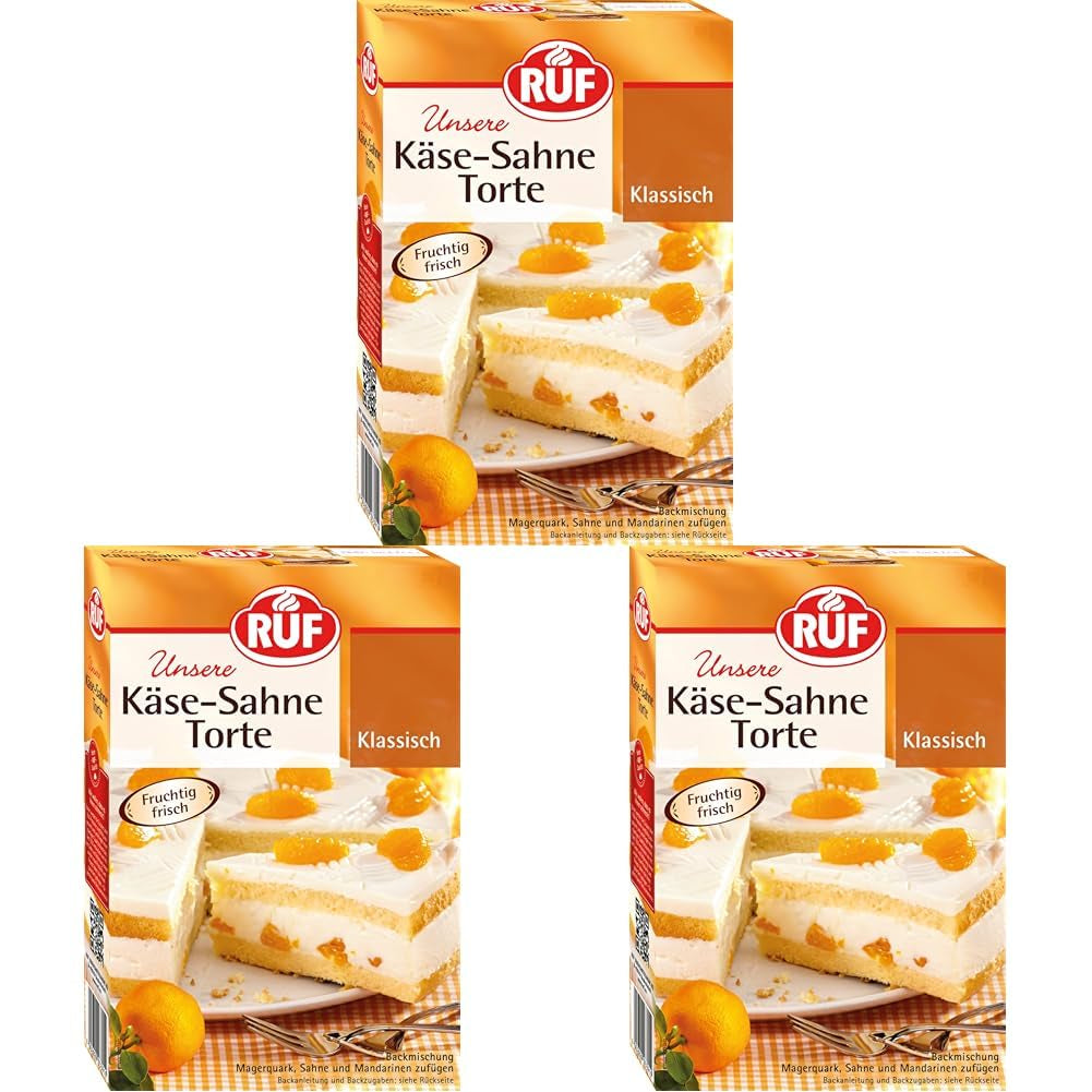 RUF Apfeltorte, Backmischung Für Eine Apfel-Torte Mit Sahne-Creme et Zimt-Zucker, Apfel-Zimt-Torte, Vegan Naty Shop Käse-Sahne-Torte 350 G (Packung Mit 3)