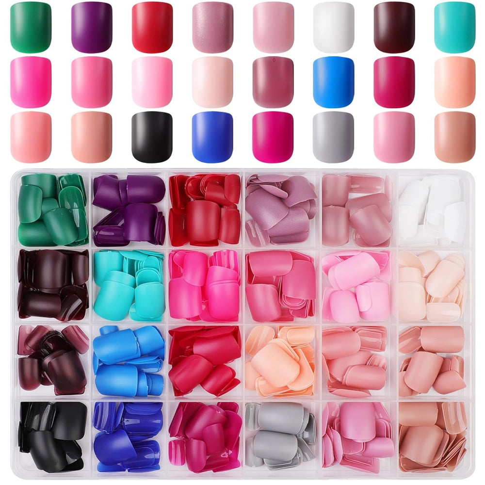 576 pièces ongles amande colle sur ongles courts paillettes colorées faux ongles ensemble faux ongles avec lime à ongles ongles ovales faux ongles pour les femmes