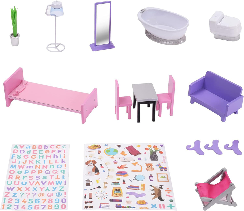 Olivia's Little World Big Dreamland Sunset Maison de poupée interactive en bois pour enfants contemporaine 3 étages avec 16 accessoires de meubles de poupée Multi TD-13616A Maisons de poupées Naty Shop