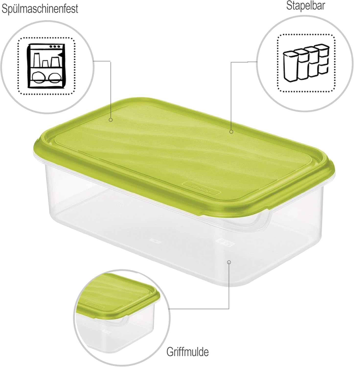 Pot de conservation alimentaire Rotho Rondo 1,5 l avec couvercle, plastique (PP) sans BPA, transparent/vert, 1,5 l (24,0 x 16,0 x 7,5 cm) Boîtes de conservation alimentaire Naty Shop
