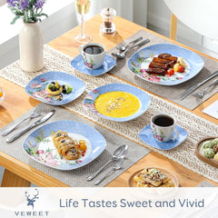 VEWEET Service de table combiné en porcelaine, 30 pièces pour 4 à 12 personnes, série Hannah, assiettes plates, assiettes à dessert, assiettes creuses, tasses à café et soucoupes
