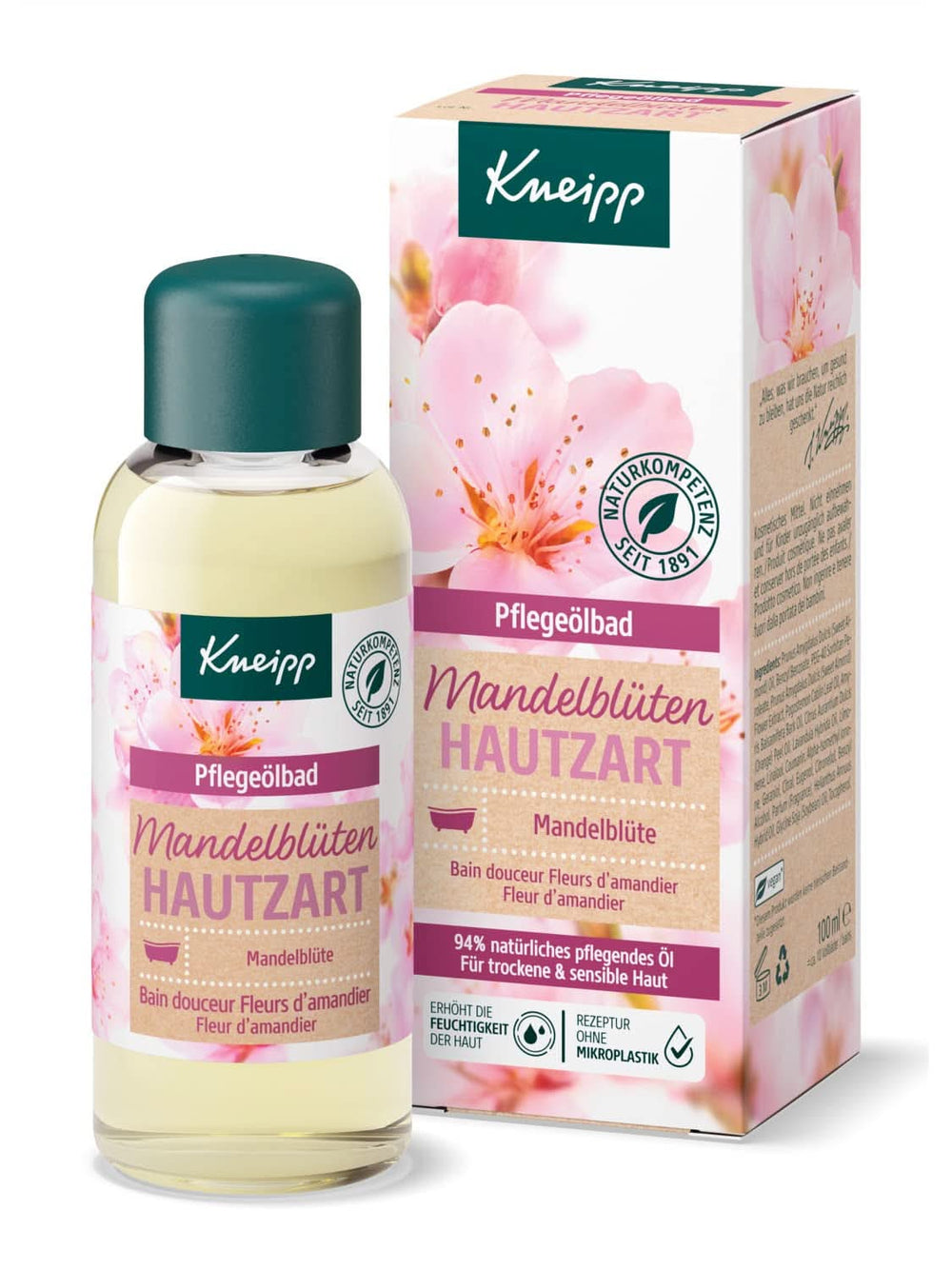 Kneipp, huile de bain, à 94% d'huile d'amande pure, pour peaux sèches et sensibles - 100 ml Douche et bain Naty Shop
