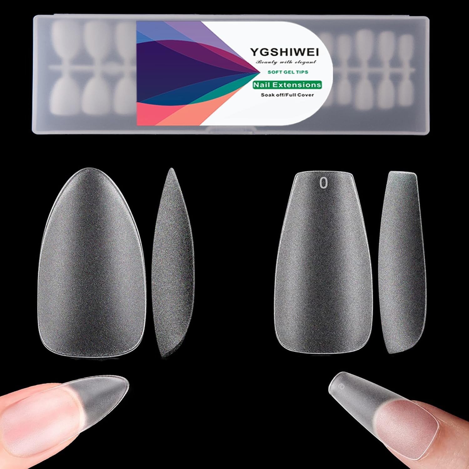 Lot de 504 faux ongles à couverture complète, 12 tailles, avec colle à ongles, ongles artificiels en acrylique avec boîte de rangement pour salons de manucure et bricolage à domicile (carré)