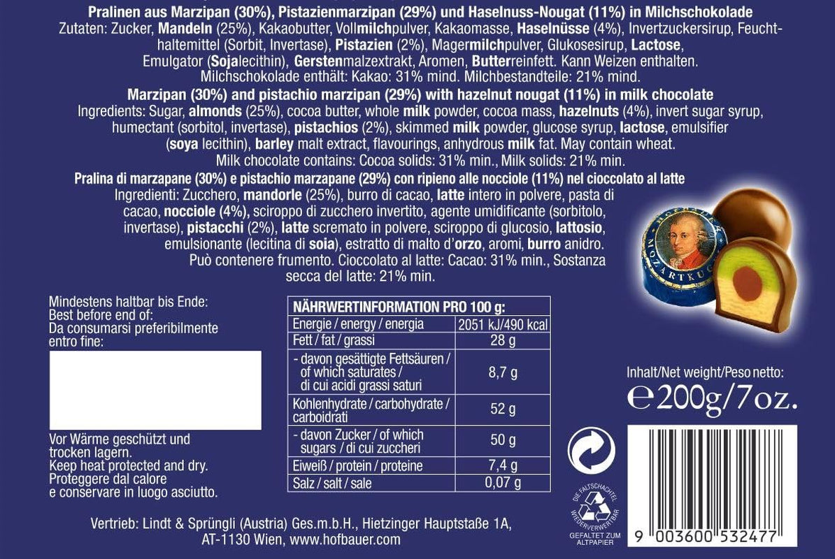 Hofbauer Vienne, Mozartkugeln 200 g, chocolat au lait