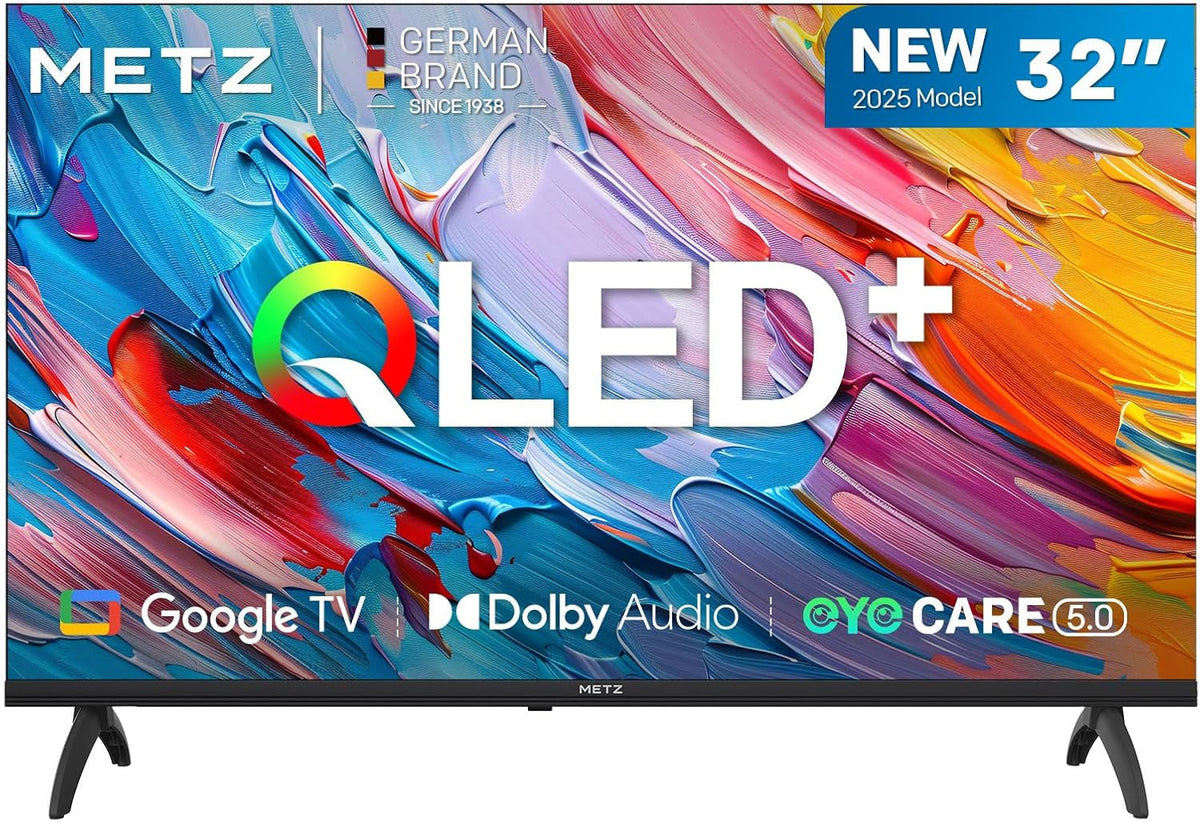 Televizor LED inteligent Metz QLED de 32 inch (80 cm), Google Tele HDR 10, Dolby Audio, Bluetooth 5.1, tuner EyeCare, DVB-T/-T2/-C/-S/-S2 CI+ (model 2025, negru 32MQF7000Z)