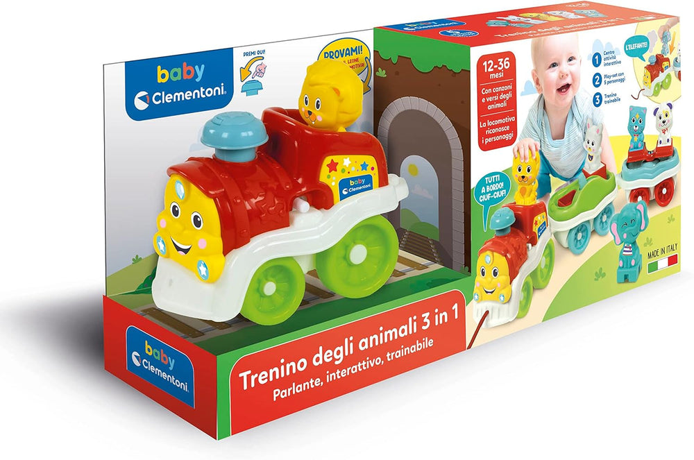 Clementoni Animali-3 Jouet Train Électrique Extensible Interactif Parlant pour Bébé de 1 An (Version Italienne) Fabriqué en Italie Multicolore 17740 Jucarii Bebe Naty Shop