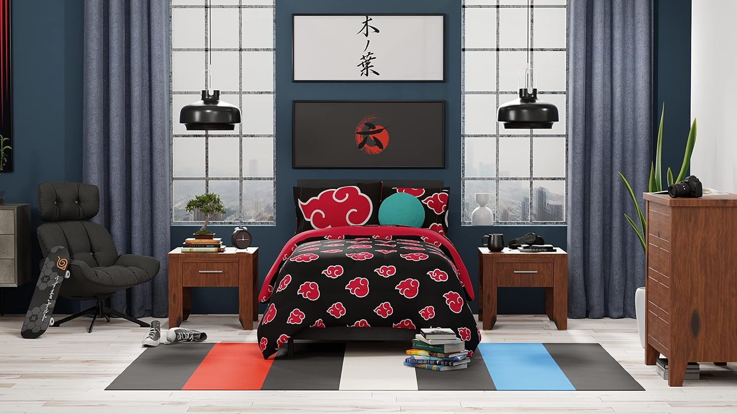 Franco Naruto Anime Akatsuki Motif Parure de lit en microfibre douce Queen, (Produit officiel Naruto) Couettes et couettes Naty Shop