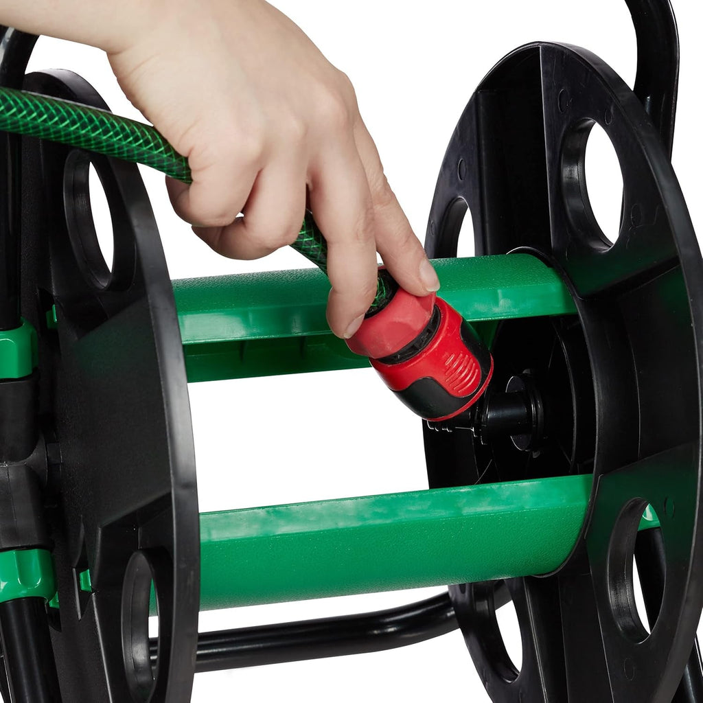 Rolă de furtun Relaxdays, înfășurare furtun de apă goală, pentru furtun de grădină de 30 m 1/2", înălțime-lățime 39 x 43 x 30 cm, negru-verde