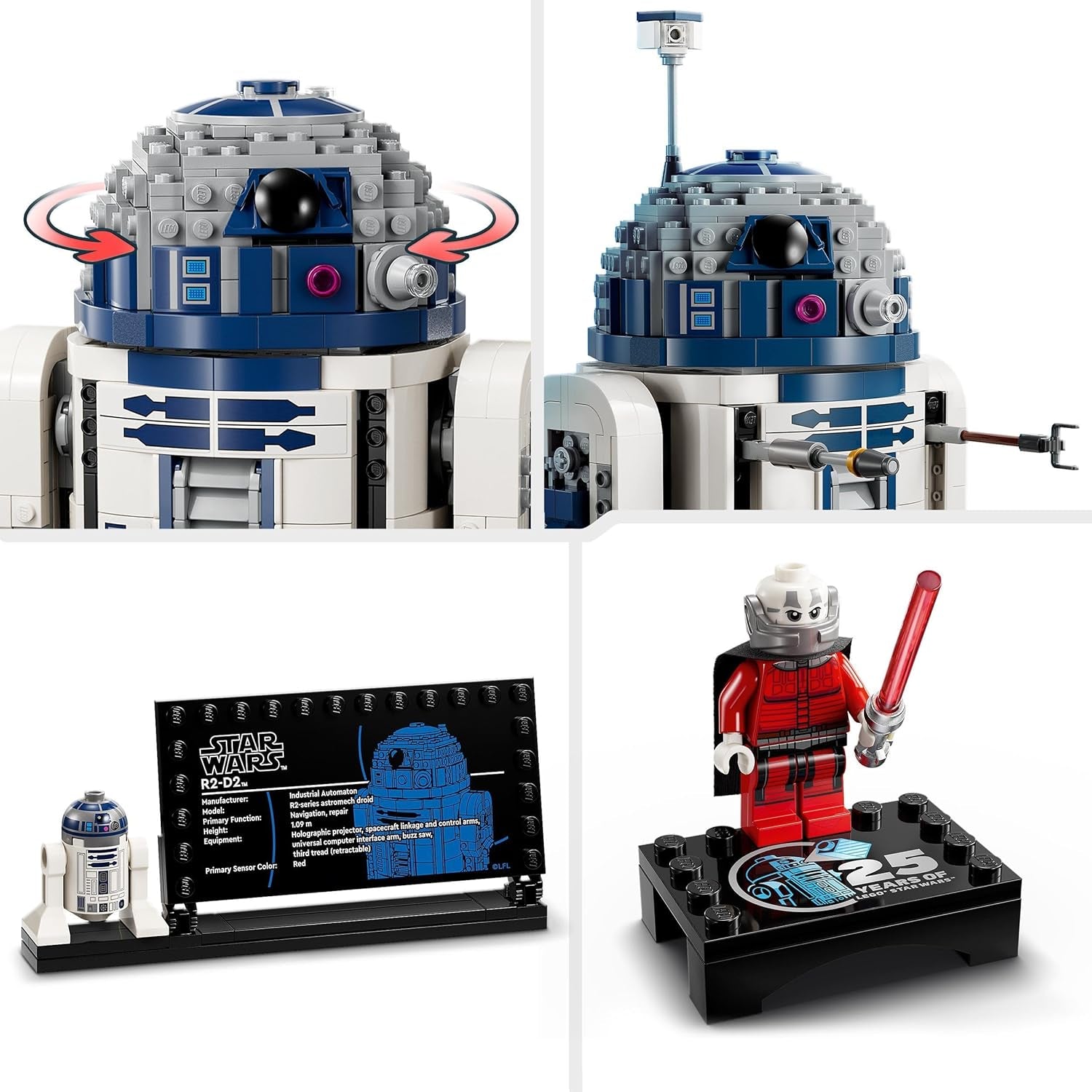 LEGO Star Wars R2-D2 Ensemble de modèles pour enfants, garçons et filles, figurine de droïde à construire avec figurine du 25e anniversaire de Dark Malek et plaque de décoration, idée cadeau de collection 75379 Ensembles de construction Besuche den LEGO-Store