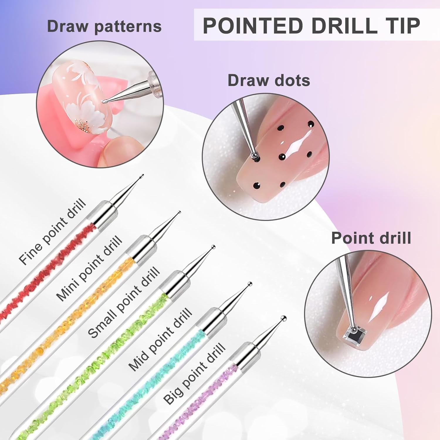 5 pièces Nagel Pinsel, Pinsel Für Gelnägel, Nageldesign Pinsel, Nail Art Dotting Tools, pour Herstellen von Nagellack, Punktieren, Feinmalerei, DIY