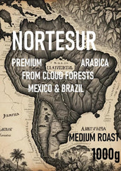 Café Norte Sur, café fort pour mouture quotidienne. 100% Arabica du Mexique et du Brésil.