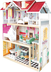 Bino Grande maison de poupée en bois pour enfants de 3 ans (accessoires de chambre d'enfant, maison de jouets comprenant des accessoires de maison de poupée, 5 pièces, 3 niveaux de jeu, 111 pièces), multicolore Naty Shop Dollhouses Titre par défaut