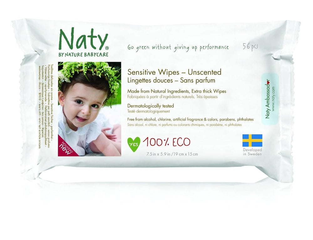Eco by Naty Baby Care, Lingettes humides bio pour bébé, non parfumées, 56 couches