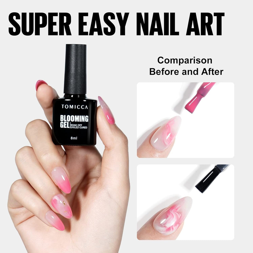 TOMICCA Vernis à ongles en gel transparent Blooming, vernis à ongles à diffusion UV LED pour le design des ongles, Marmor, Vernis à ongles bleu Aquarell 8 ml