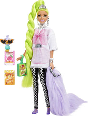 Barbie HDJ44 - Poupée Extra #11 en T-shirt surdimensionné et leggings avec perroquet de compagnie, cheveux extra longs vert fluo et accessoires, articulations flexibles, jouet cadeau pour 3 ans et plus Naty Shop Dolls 0
