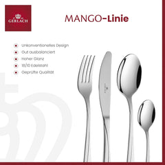 Gerlach Mango Besteck-Set 6 Personen Spülmaschinenfest Essbesteck Edelstahl Elegantes Besteck Messer Gabel Löffel Teelöffel Tafelbesteck Rostfrei 24 Stk, Silberglänzend Kitchen Naty Shop