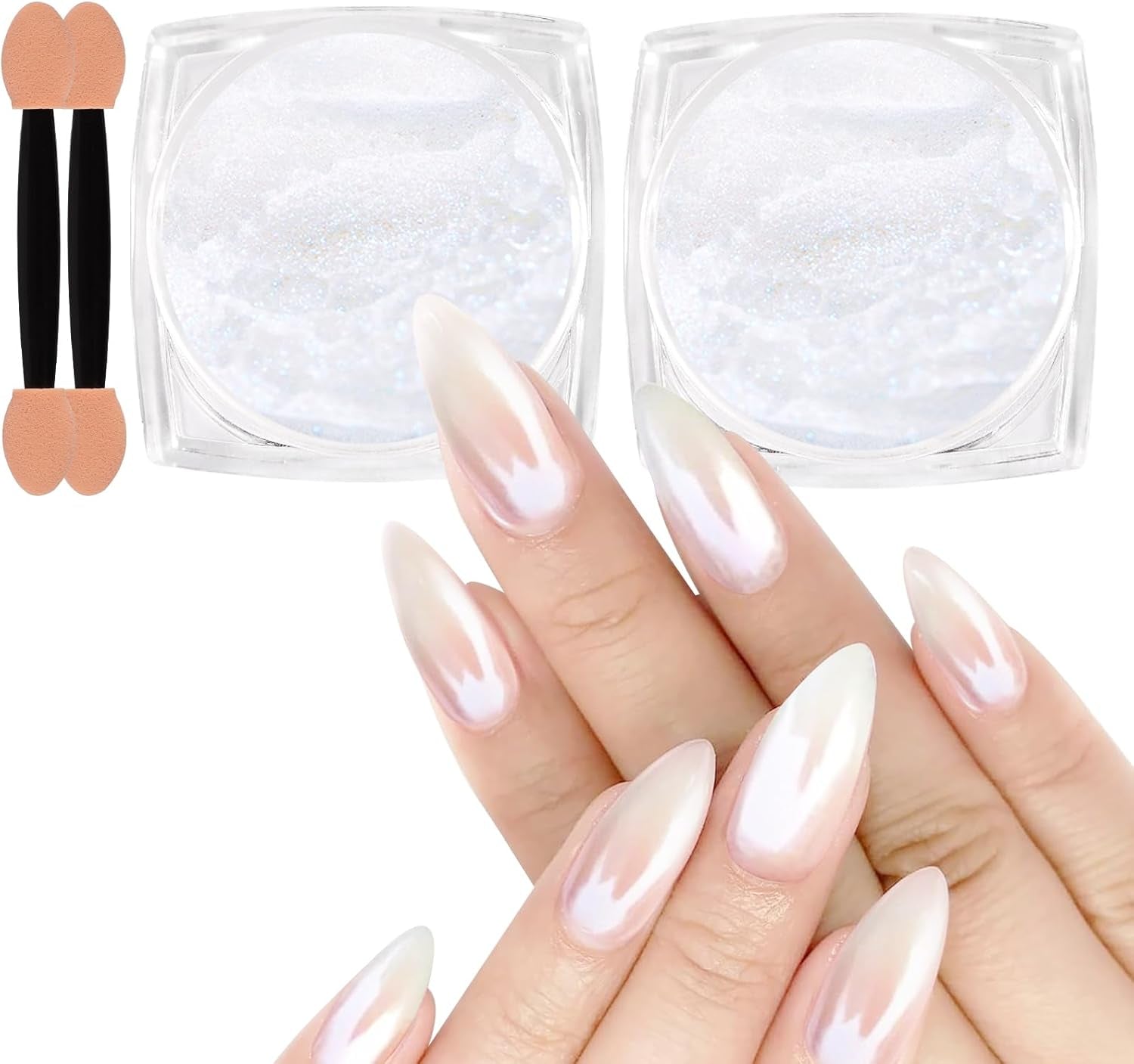 White Pearl Chrome Nagel Pulver, Irisierendes Aurora Pulver Metallic Spiegel Effect Glitter Pulver Pearlescent Eis Transparent Meerjungfrau Pigment Perle Glitter Staub pour Nail Art Décoration