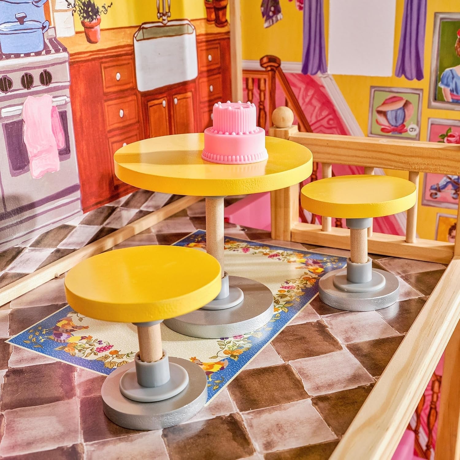 KidKraft Casă de păpuși Kayla din lemn cu mobilier și accesorii, set de joacă cu 3 niveluri pentru păpuși de 30 cm, jucărie pentru copii de la 3 ani în sus, 65092 - Exclusiv pe Amazon