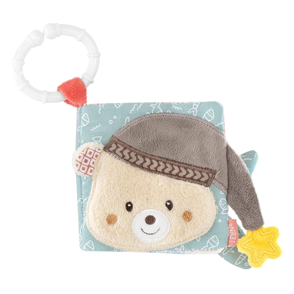 Fehn Soft imagier Bruno - livre doux pour bébés en tissu avec motifs d'animaux - livre de jouets en tissu à suspendre pour poussettes et sièges auto - livre avec des pétards pour bébés et enfants à partir de 0 mois Baby Toys Naty Shop Bruno