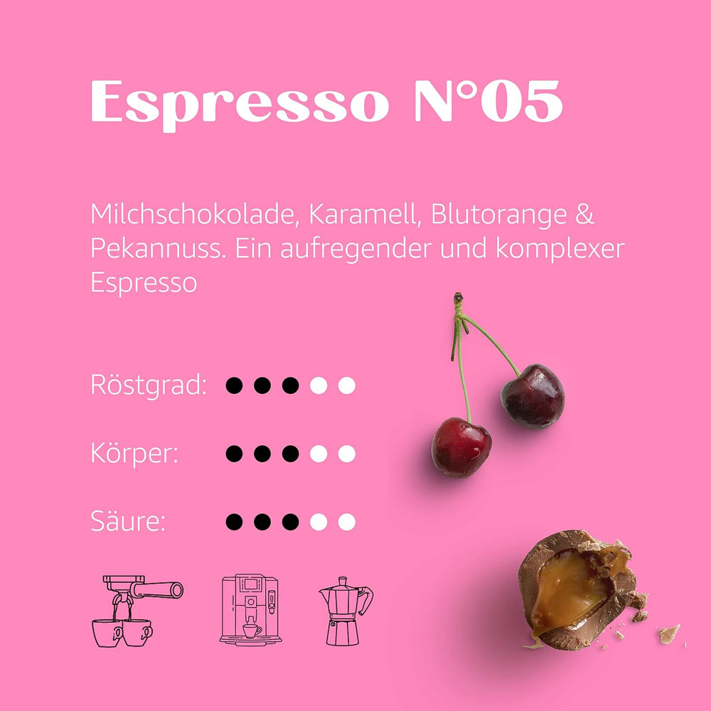 Espresso N°5 – Pur Mélange d'Arabica Spécial – Grains de café du Guatemala, d'Ethiopie et du Brésil - 750g