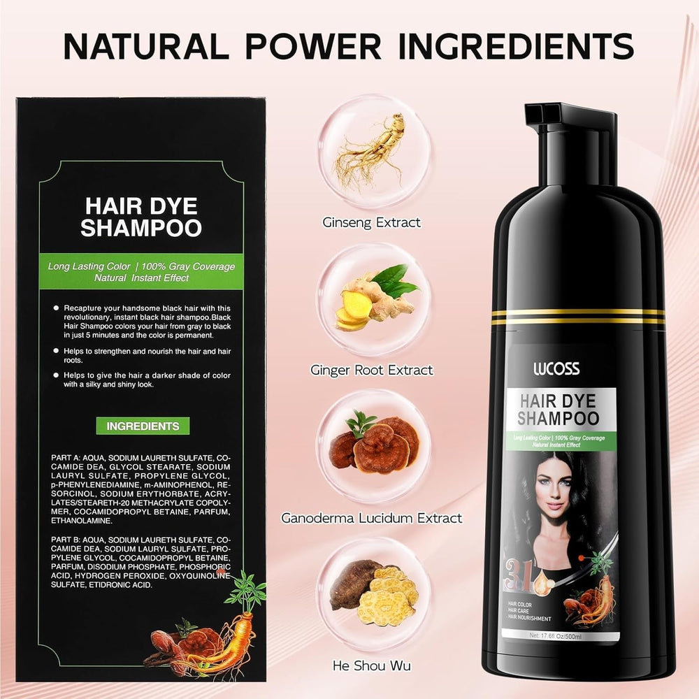 Shampoing Instantané Cheveux Noirs, Shampoing Teinture Naturelle, Couverture 100% Gris - Facile et Rapide, Coloration Semi Permanente pour Cheveux Noirs, Shampoing Teinture Capillaire pour Homme et Femme Coloration Cheveux Naty Shop
