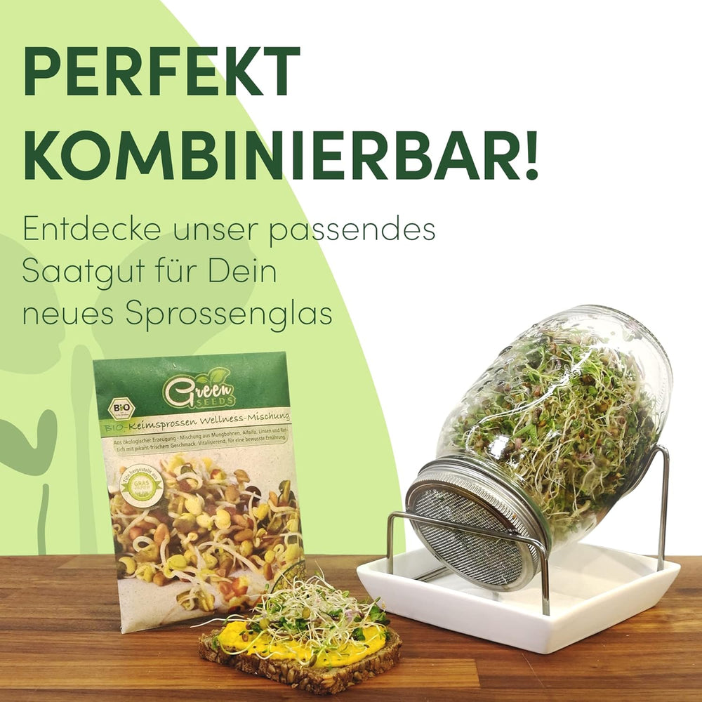 [Coffret de démarrage original avec pot à germer + passoire à cresson | 1000 ml avec support en maille d'acier inoxydable de haute qualité, plateau en céramique + ABC pour la germination [version imprimable] plateau de semis avec pot de germination