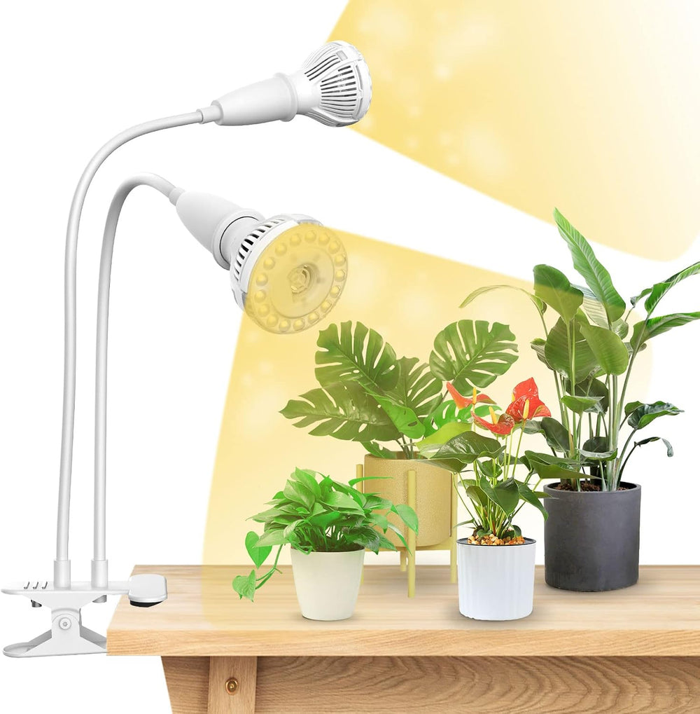 SANSI Lampe de culture LED pour plantes d'intérieur, 2 têtes, spectre complet, 10 W (équivalent 150 W), minuterie de 4/8/12 heures, lampe hydroponique suspendue pour serre de plantes d'intérieur