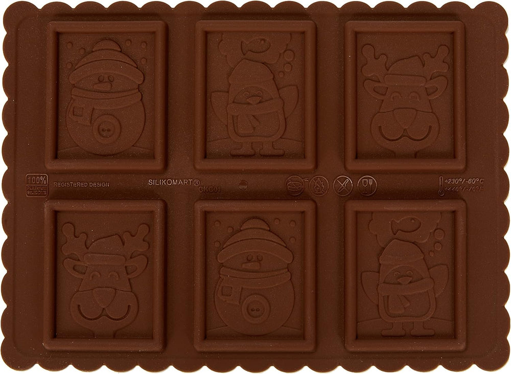 silikomart | CKC01 SNOWMAN SLIM Moule à Chocolat en Silicone Antiadhésif 6 Chocolats 1 Paquet Moule à Bonbons Easy Choc 47 x 57 mm H 5 mm Volume 33 ml Fabriqué en Italie
