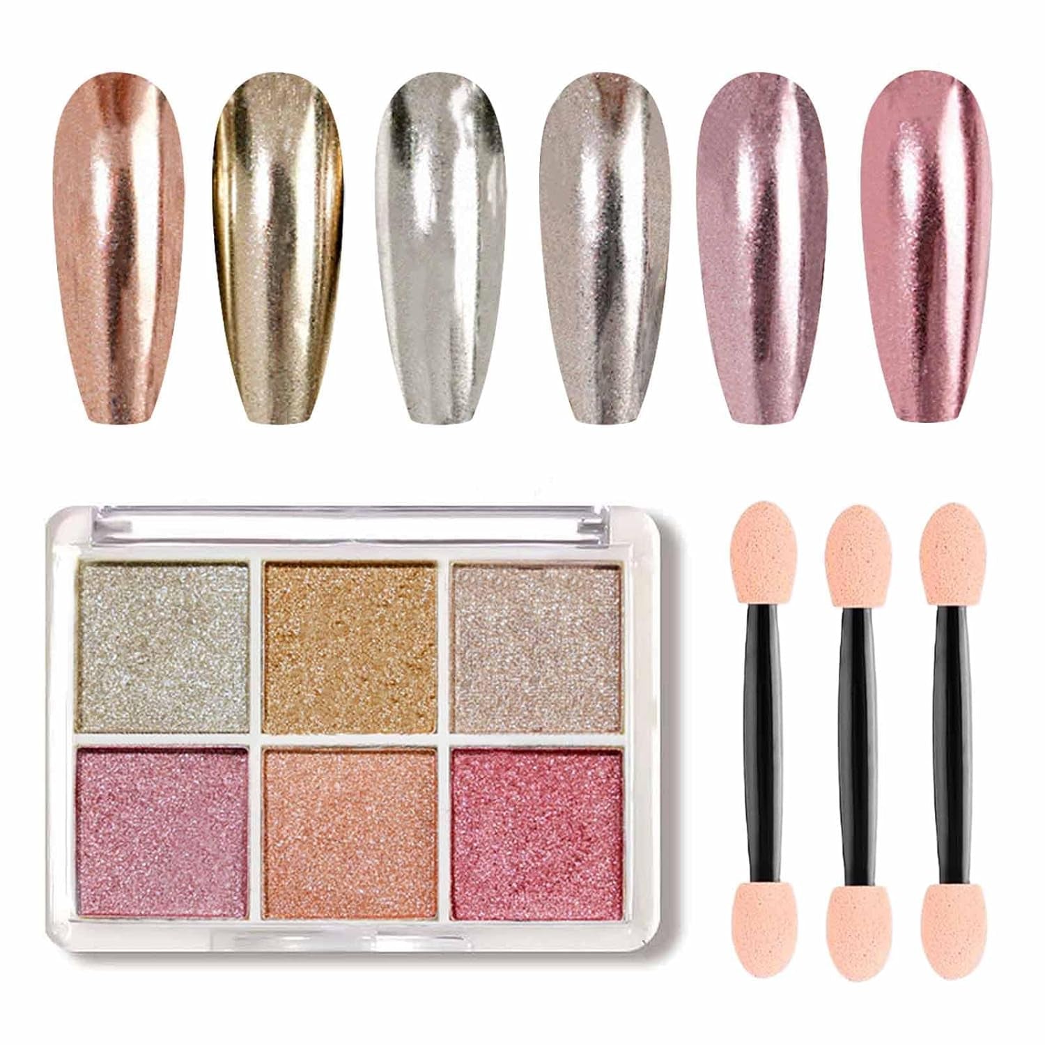 GZMAYUEN Chrome Pulver pour ongles 6 couleurs miroir Chrome poudre à ongles Pigment poudre Nail Art