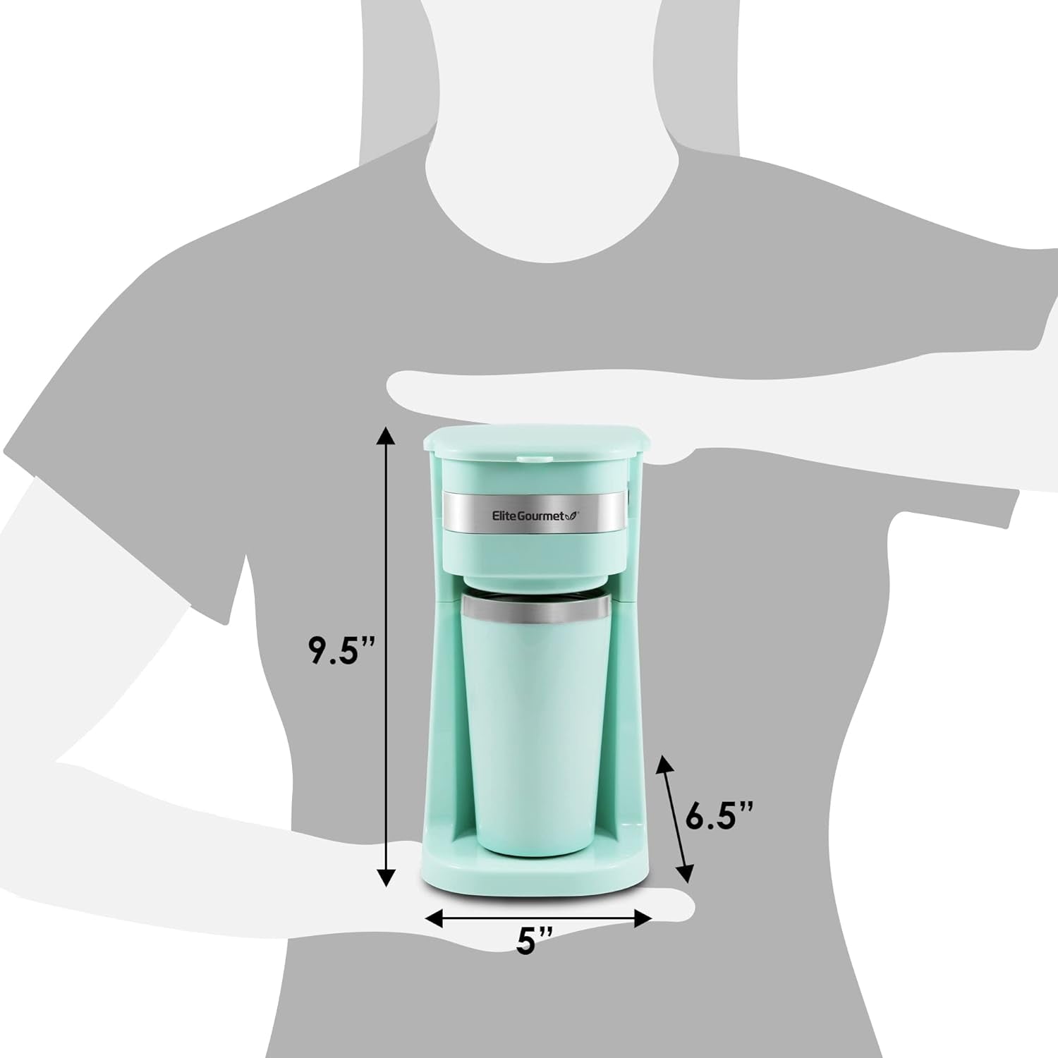 EHC113M# Machine à expresso à filtre personnelle compacte avec tasse thermique de voyage en acier inoxydable à l'intérieur du café moulu filtre réutilisable vert menthe 400 ml