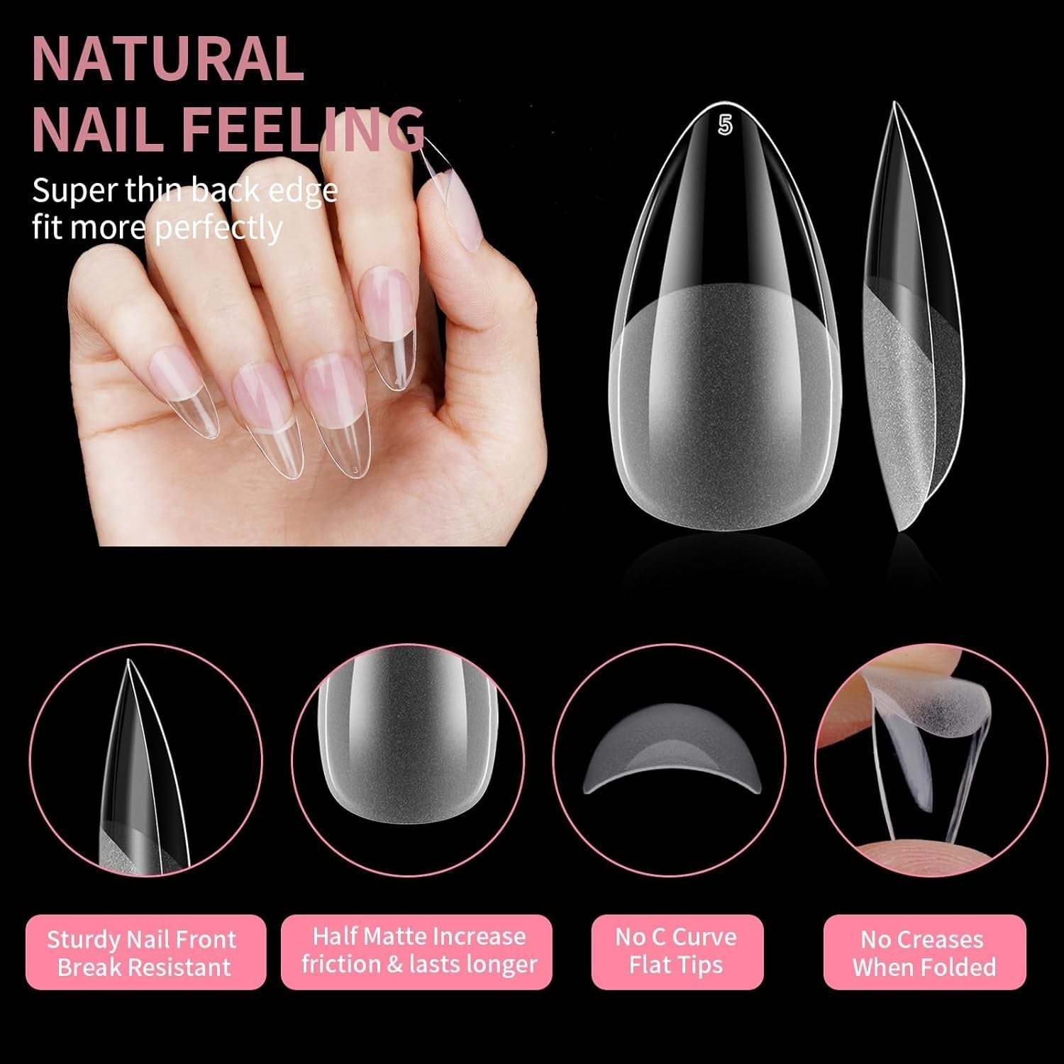 Ongles courts à couverture complète 120 pièces bouts d'ongles courts en forme d'amande bouts d'ongles courts en forme d'amande en gel souple 12 tailles bouts d'ongles courts préformés semi-mats pour ongles en gel