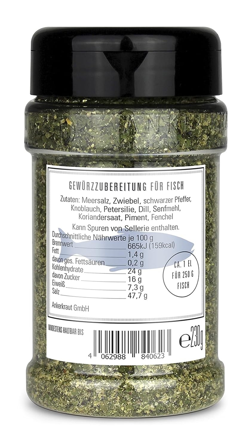 Ankerkraut Für Fisch, zuckerfrei, mit Zwiebel, Knoblauch et Pfeffer, 230 g dans la rue