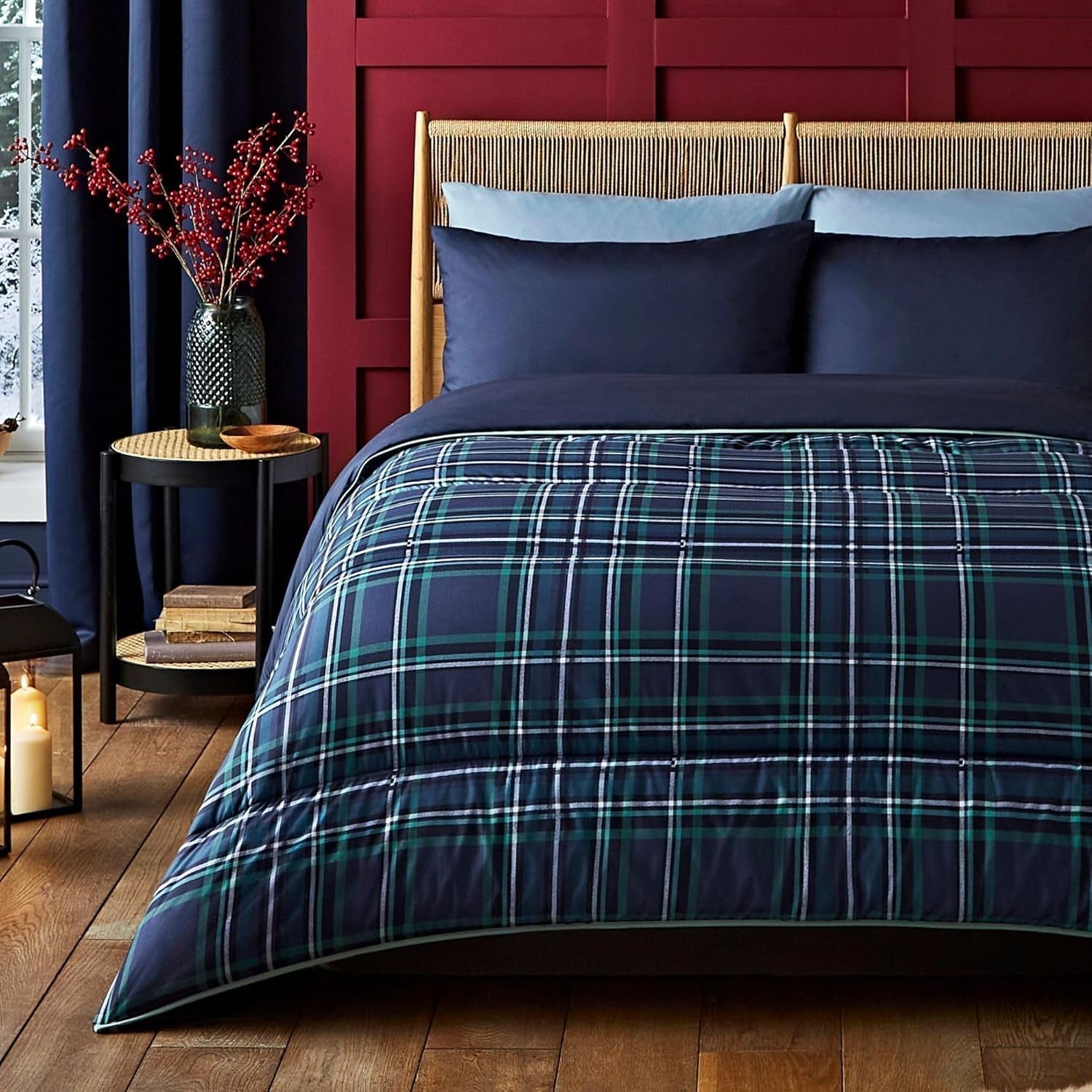 Naty Shop Parure de lit simple en tartan rouge classique avec couette et taie d'oreiller 10,5 Tog Night Lark Parure de lit de luxe hypoallergénique Lavable en machine