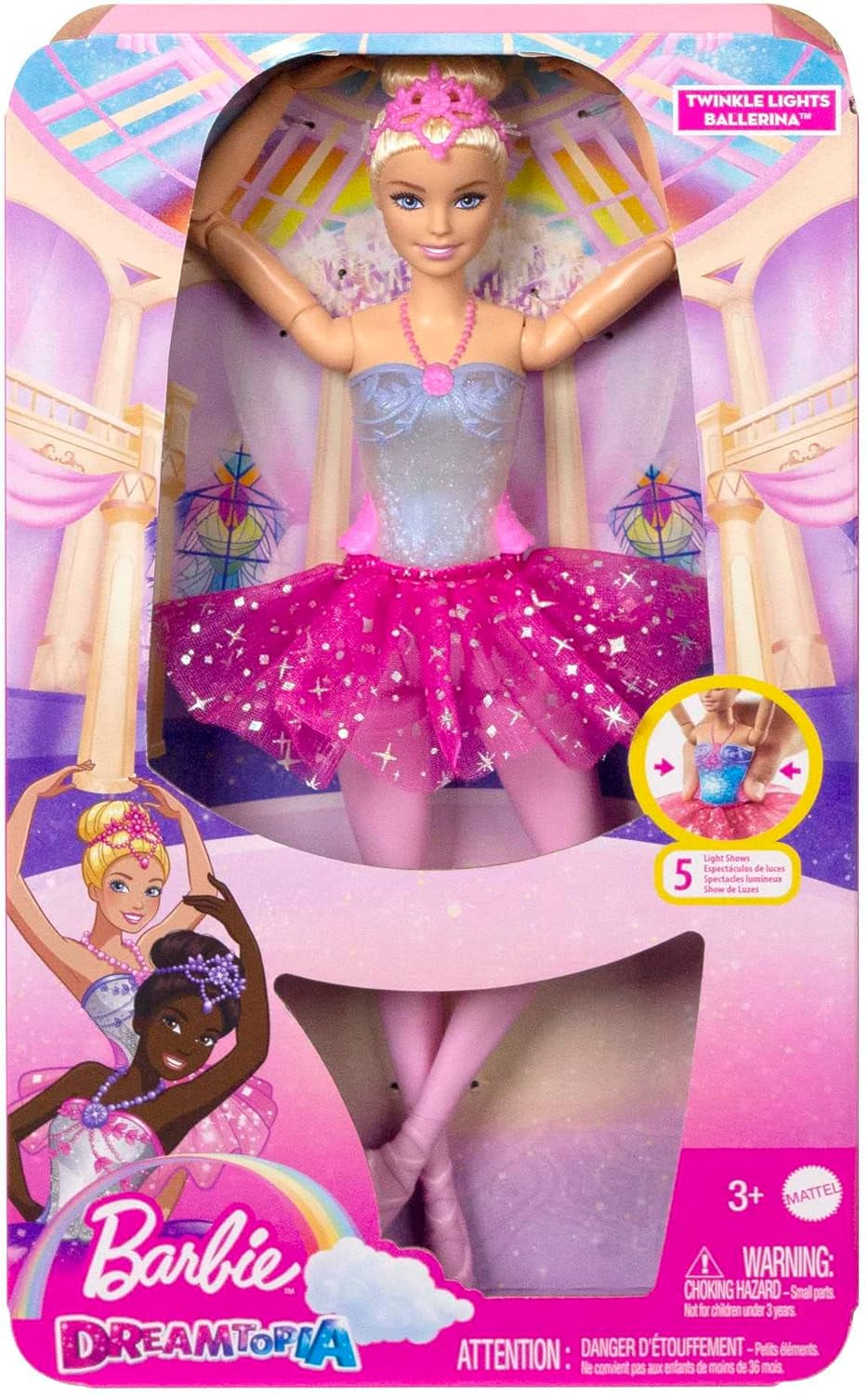 Poupée Barbie Dreamtopia Magic Light Ballerine avec tutu rose et cheveux blonds, 5 effets lumineux et sonores, Barbie mobile, 3 ans et plus, HLC25 Naty Shop Dolls